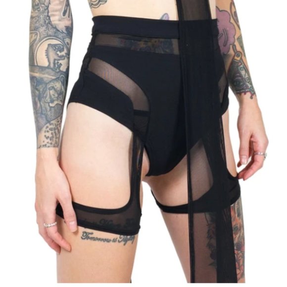 Cyberdog Protection Hot Pants Booty Shorts Mesh High Waist Small Black - Picture 1 of 3